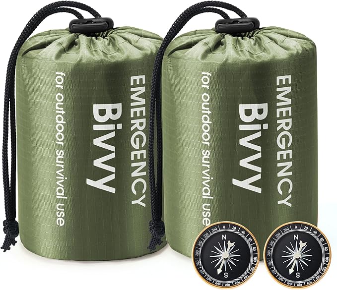 Esky Emergency Sleeping Bag, Survival Bag Portable Thermal Bivy Sack, Waterproof Lightweight Emergency Blanket Survival Gear with Compass for Camping Hiking Outdoor Adventure