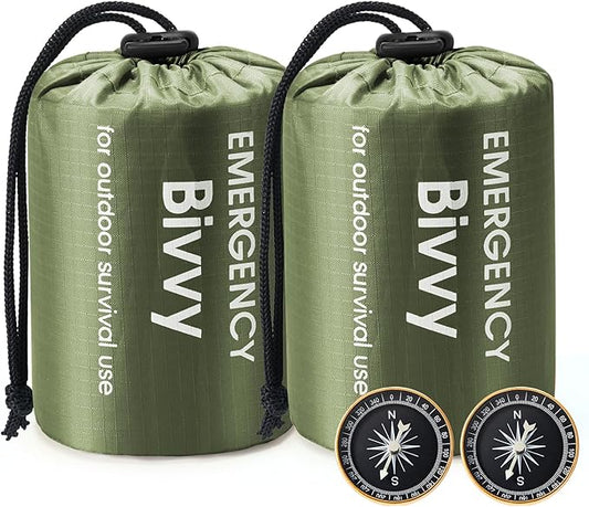 Esky Emergency Sleeping Bag, Survival Bag Portable Thermal Bivy Sack, Waterproof Lightweight Emergency Blanket Survival Gear with Compass for Camping Hiking Outdoor Adventure