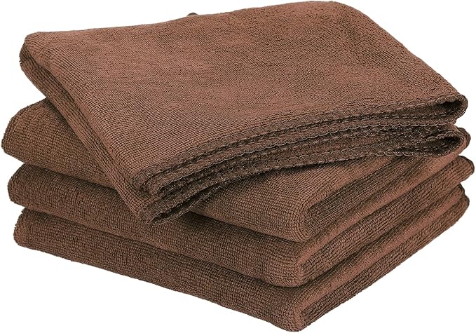 HARFINGTON 4 Pack Microfiber Cleaning Cloth, 30" x 14" Multi-Functional Cleaning Towels Reusable Absorbent Rags for Car Wash Kitchen Household Window Clean, Brown