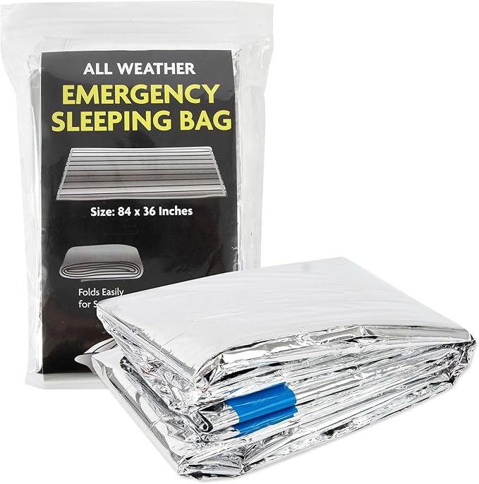 Mylar Emergency Thermal Blanket Sleeping Bag for Survival (2 Pack), Thick Reusable Mylar Space Blankets Bulk 84"L x 36"W Emergency Foil Blankets for Camping, Warmth, Runners, Spa, First Responders
