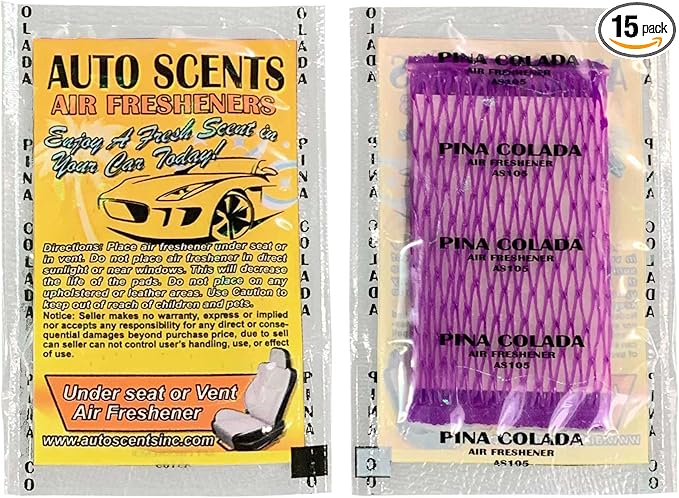 Individually Wrapped - Professional Car Air Freshener Pads - Remove Smells & Add Ambience (15 Per Pack) (Piña Colada)