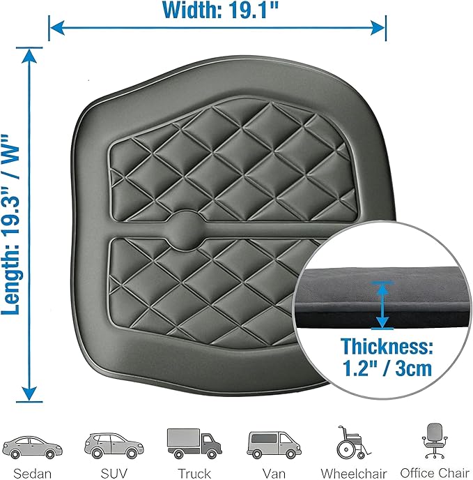 Big Ant Memory Foam Car Seat Cushion for Driver - Heightening Seat Pad for Short Drivers, Relieves Pressure for Long Drives - Non-Slip Car Booster Cushion for Office, Truck, Wheelchair
