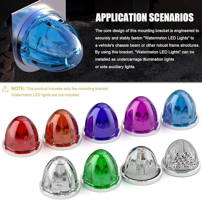 BJZ Watermelon LED Light Brackets, 304 Stainless Steel Mounting Brackets with Pre-Drilled Holes, Universal Watermelon Light L-Shape Holder for Car Truck Underglow Side Tail Roof Auxiliary Lights, 4Pcs
