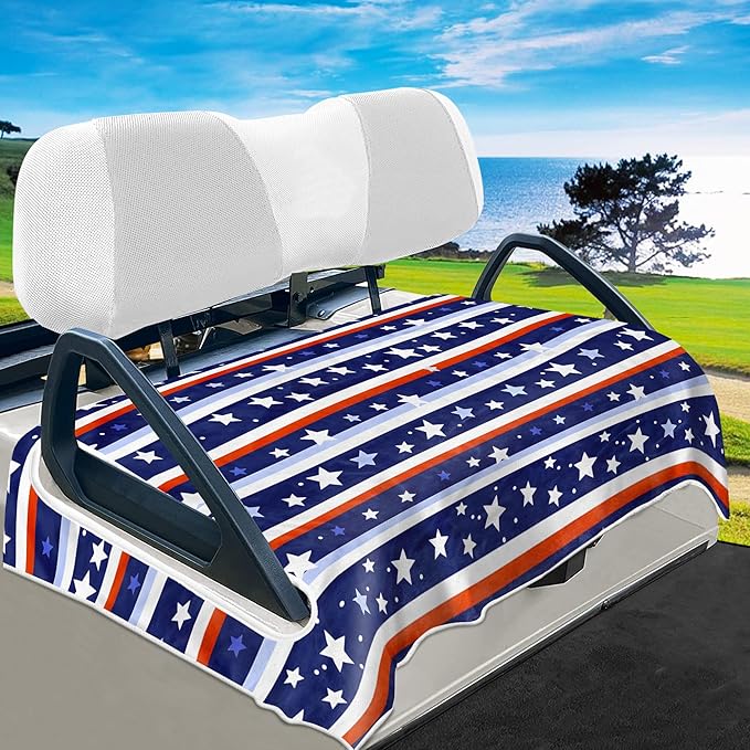 YOKYHOM American Flag Golf Cart Seat Covers for 2/4-Seater, Patriotic USA Seat Towel Blanket Keeps Seats Cool & Clean for Summer, Microfiber Fits EZGO, Club Car, Yamaha, 51"x31"