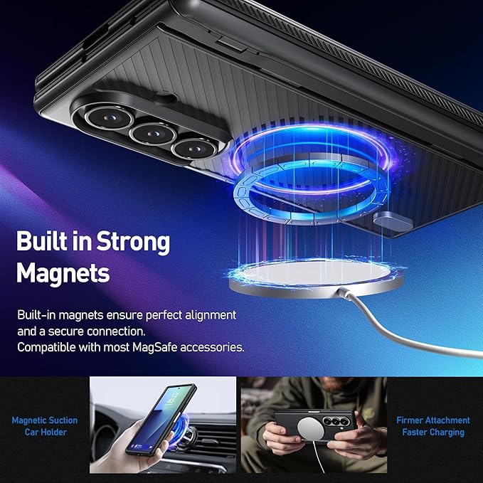 Poetic Revolution Flex Case for Galaxy Z Fold 7, [Hidden Foldable Kickstand][Hinge Protection][MagSafe Compatible], Full Body Shockproof Galaxy Z Fold 7 Cover with Built-in-Screen Protector, Black