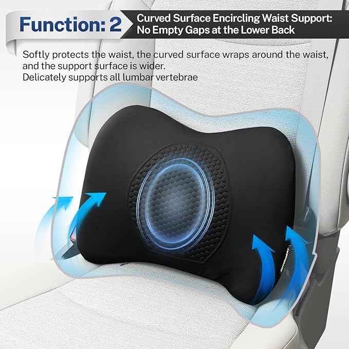 XUKEY Lumbar Support Pillow for Car, Memory Foam and TPE Gel Lumbar Pillow for Lower Back Pain Relief,Back Cushion for Driving Chair Support for Car Office Chair Wheelchair (Black)