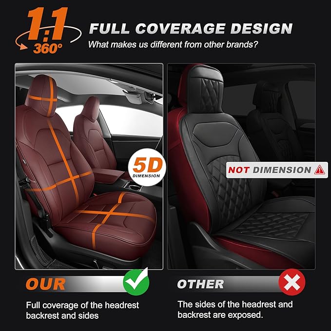 AOMSAZTO Car Seat Cover Fit for Tesla Model 3 2024 2025 (Not for Performance) - Full Set Customized Wine Red Seat Covers (with Armrest Cover)