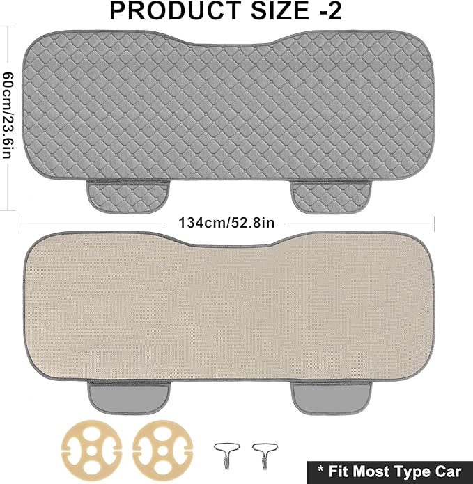 surpassme Car Seat Covers Universal Seat Covers for Car Accessories with Storage Pockets, Car Front Seat Covers and Rear Bench Coverfor Automotive, SUV, Truck, and Van(Grey)