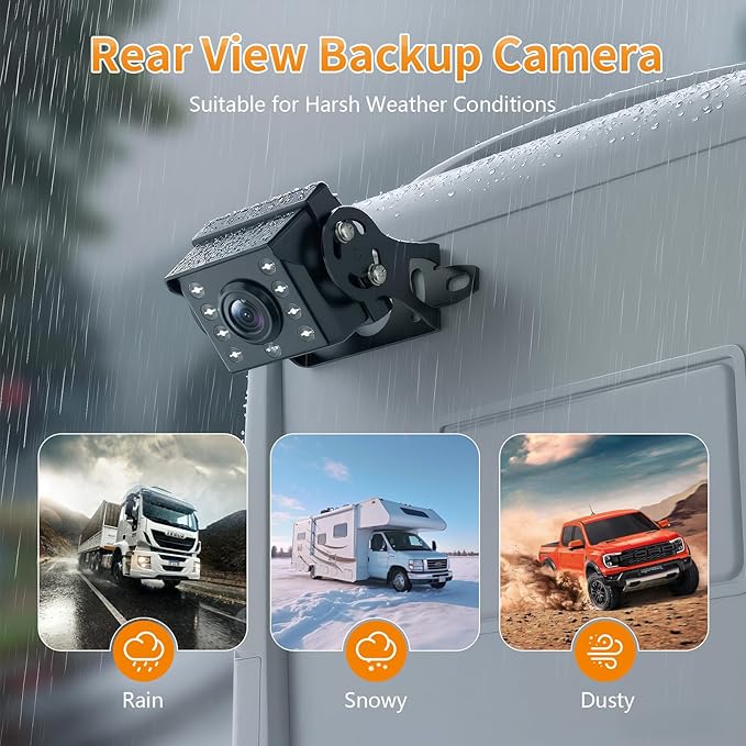 7" 1080P Wired Truck Backup Camera System, IP68 Waterproof Rear View Camera with Wide Angle View, Night Vision Reverse Camera for RV Trailer 12V-24V
