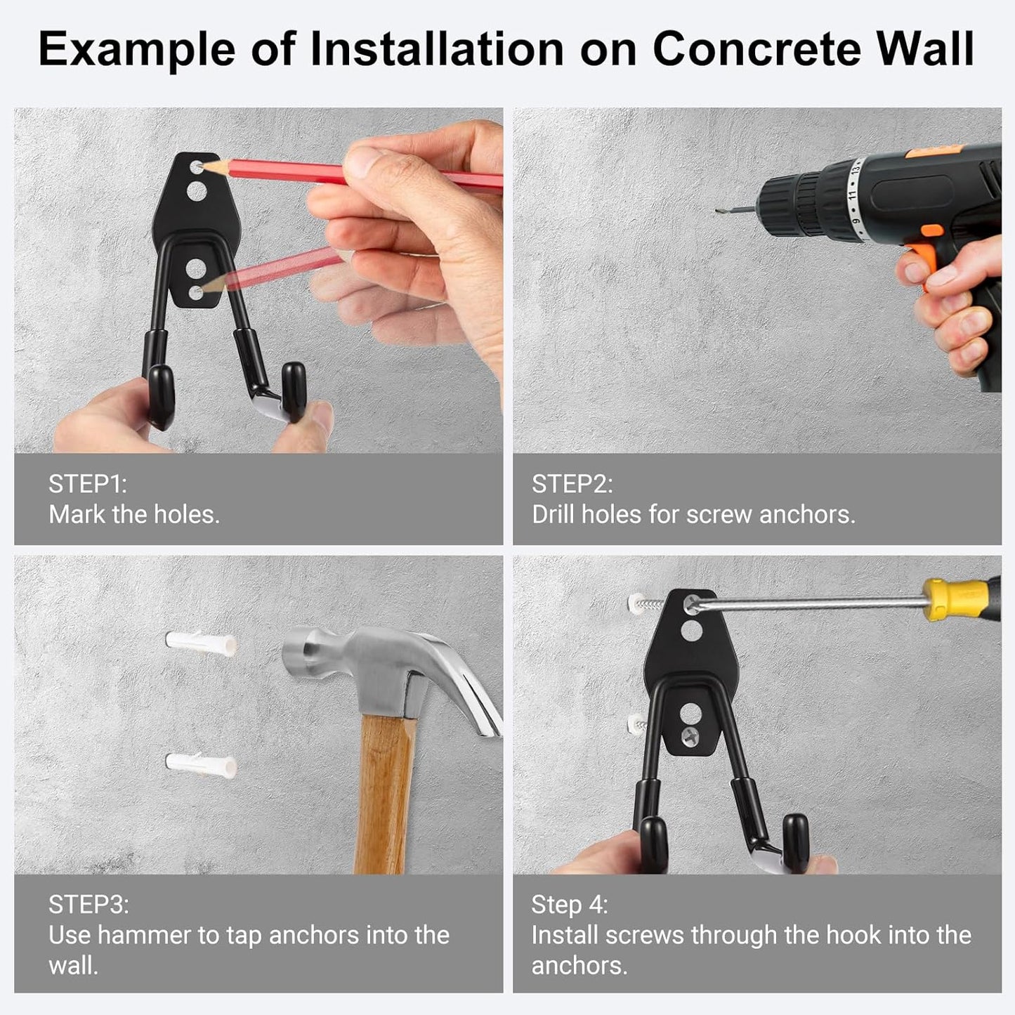 Garage Hook Heavy Duty Wall Storage Hangers, 20 Pack Garage Storage Hooks Steel Tool Black for Ladders, Ropes, Garden Tools