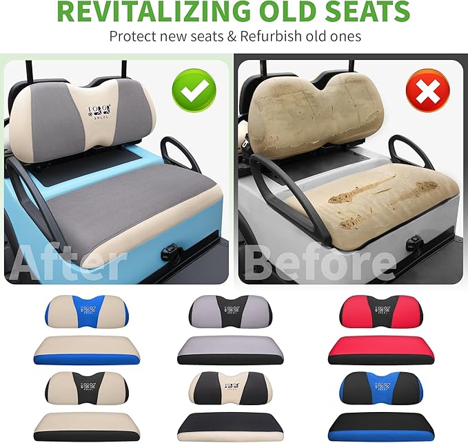 10L0L Golf Cart Seat Covers Universal for Yamaha G29 Drive2 Club Car Precedent Tempo Standard Front Seats, Breathable Mesh Bench Seat Cover, No Drilling Seat Cushion - All-Season Comfort