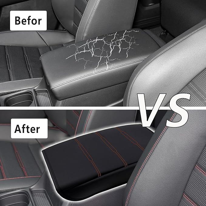 Center Console Pad Armrest Box Cover for Honda 2025 2024 2023 CRV LX EX EXL Sport Hybrid Sport Touring,Black Leather Protector Accessories for CR-V 2023 2024 2025(Orange Stitches)