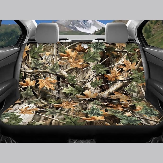 KEIAHUAN Car Seat Covers for Front and Rear Seat Full Set of 4 Pcs Hunting Camouflage Design Breathable Stretchable Front Saddle Blanket Rear Split Bench Protection Cover for SUV,Minivan,Trucks