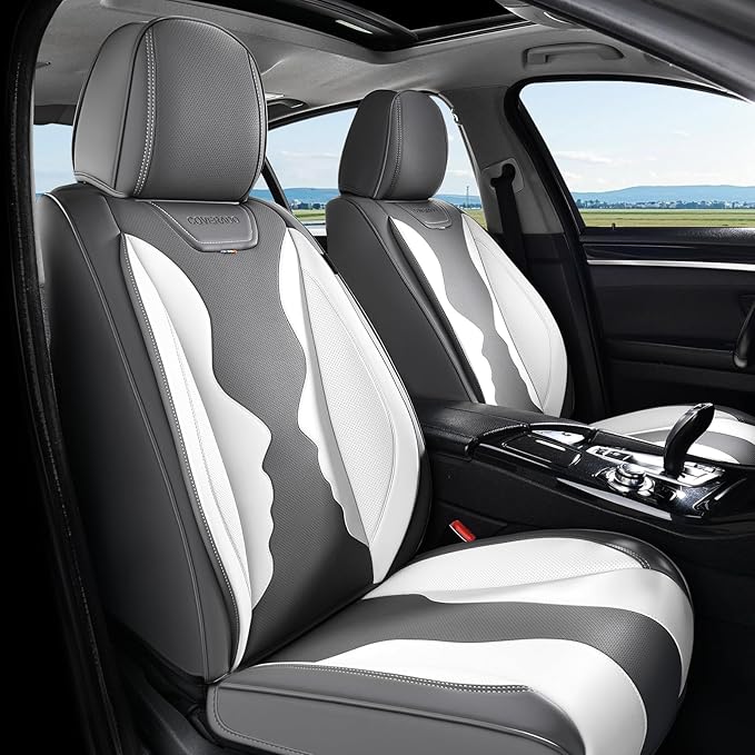 Coverado Car Seat Covers, Front Covers for Cars, Car Seat Cover Front Seats, Automotive Seat Cover, Waterproof, Leather Car Seat Cushion, Universal Interior Seat Protectors for Most Cars Black