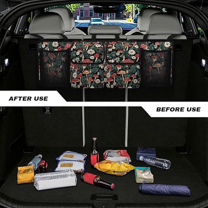Floral Mushroom Car Trunk Organizer Foldable Backseat SUV Organizer Multifunctional Storage Carrying Caddy Tool Tote Bag Storage Bag for Camping