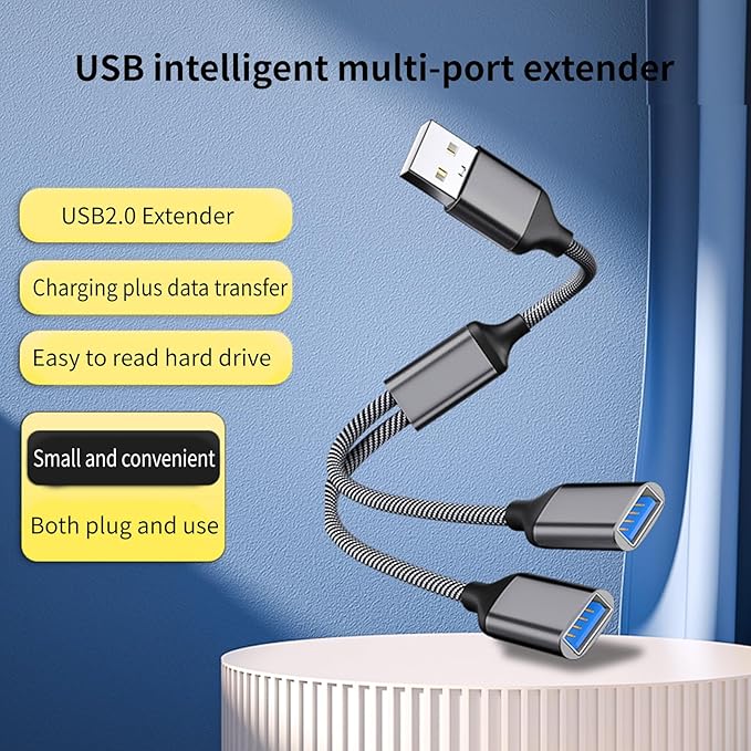USB Extension Cable Power Splitter Male to Female Adapter Port Extender Hub Data Charger Power Split Adapter USB Hub for Car
