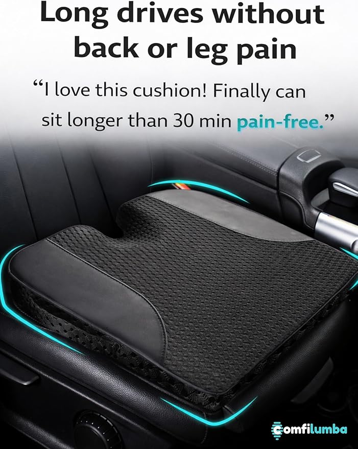 Car Seat Cushion, Extra Large Wedge Car Seat Cushion for Driving, Better Visibility, Pressure Relief Memory Foam for Sciatica & Tailbone Pain Relief, (Black Mesh)