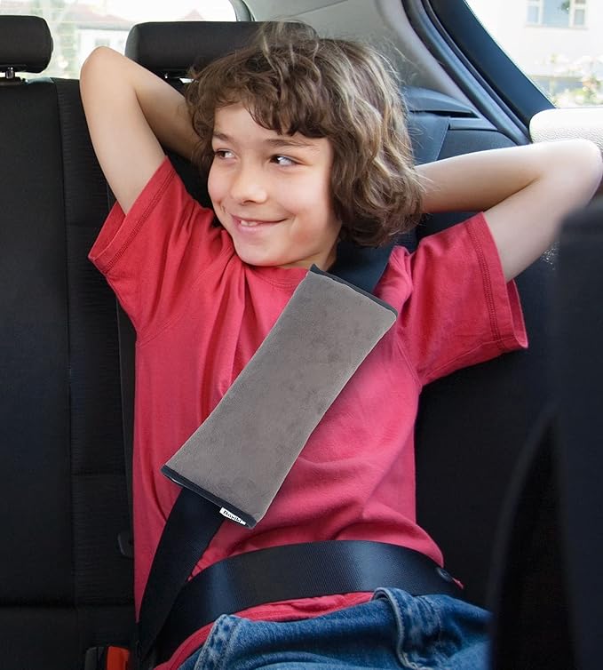 Boxiki Travel Car Seat Belt Pillows for Kids (Set of 2) Adjustable Vehicle Seat Belt Cushion for Children. Perfect for Road Trips