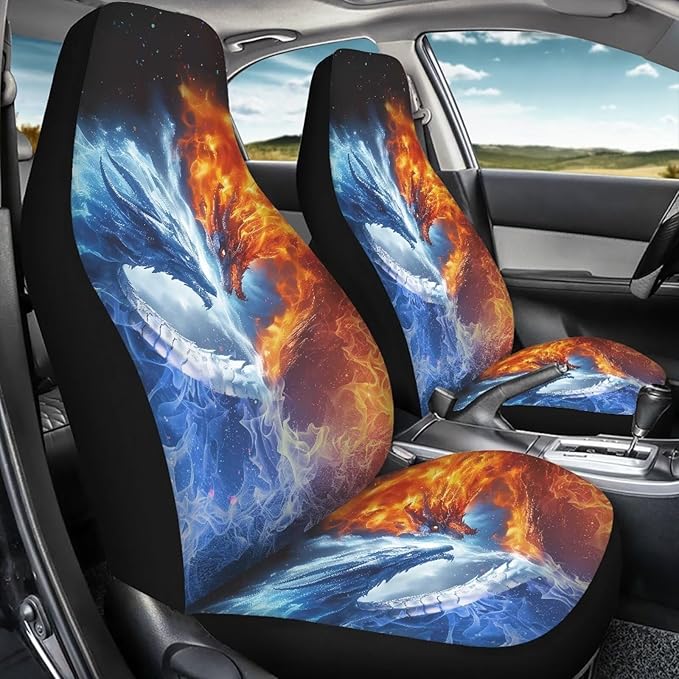 KEIAHUAN Dragon Fire Car Car Seat Covers Full Set Universal Fit Vehicle Bucket Seat Cover Stretchy Breathable Front and Rear Seat Covers for Most SUV,Sedan,Truck,Minivan