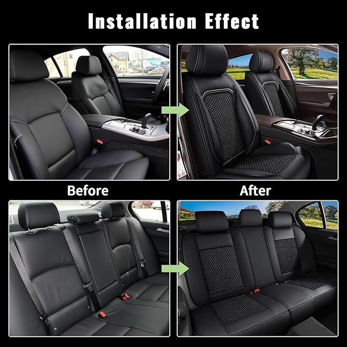 Car Seat Covers Full Set for Nissan Murano 2011-2025 2026 - Breathable Cooling Ice Silk Leather Seat Cover - 5 Seats Vehicle Seat Cushion Protector Auto Accessories (Black)