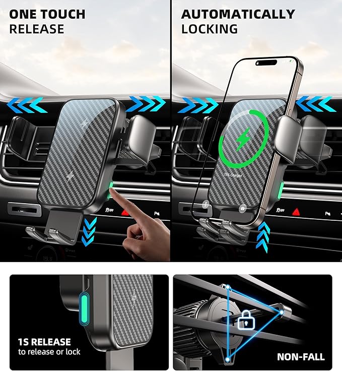Dual Coil 15W Cup Phone Holder Mount,Wireless Car Charger Auto-Clamping Fast Charging Vent Phone Holders for Your Car for iPhone 17/17Pro/17Pro Max/16/15/14/13,Samsung Flip S25 S24 S23 S22 Ultra