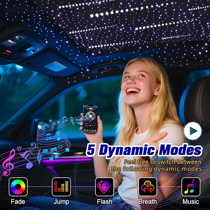 18W Twinkle&Meteor 2 in 1 RGBW Starlight Headliner Kit, 1000pcs*0.03in*9.8ft+96pcs Shooting Star Lights for Car/Home Ceiling, Fiber Optic Lights with Bluetooth APP/Remote Control/Music Effect