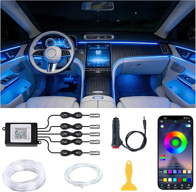 LED Lights for Car Interior - 5 in 1 Wireless Ambient Lighting Kit with 236" Fiber Optic, 16 Million Colors, APP Music Sync - Car Neon Lights for Cars, Trucks, SUVs（Cigarette）