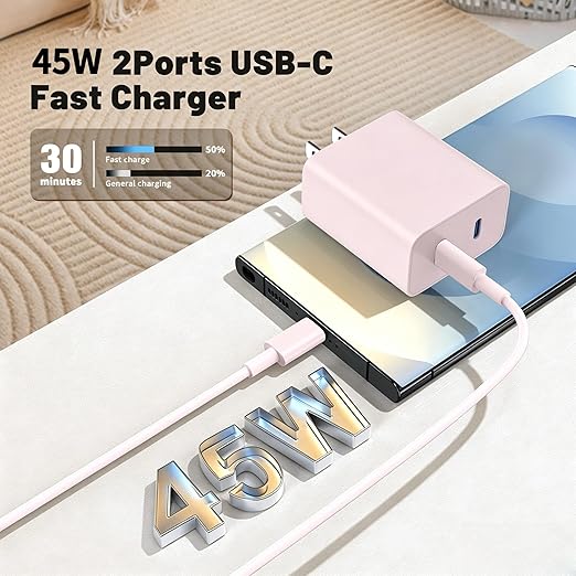45W Dual Port Super Fast Charger with Long USB C to C Cable 10ft,Type C Wall Charger Block and Android Phone Charging Cord for Samsung Galaxy S26 Plus/S25 Ultra/S25+/S24+/S23+/S22+/S21/S20/Note 20/10+