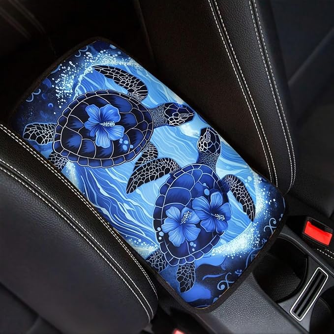 Dreaweet Blue Sea Turtle Armrest Cover for Car Center Console,Turtle Car Accessories for Women Men Soft Car Armrest Cover Pad Universal Center Console Replacement for Car Truck SUV Sedan