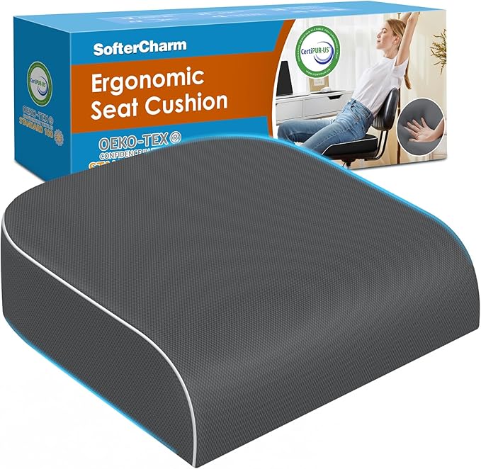 Seat Cushion, Memory Foam Office Chair Cushions for Long Sitting Hours, Chair Pad for Sciatica, Coccyx, Tailbone, Hip Pain & Pressure Relief, Office, Home, Car Seats,Airplane, Gray/X-Large