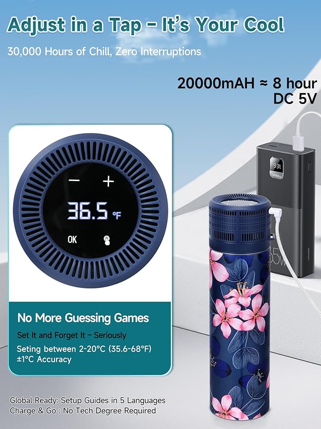 Electric Insulin Cooler Travel Case, USB Charger & Biogel Ice Box - Unlimited Hours, 35-68°F Custom & Display Temperature Medical Cooler, TSA Approved Diabetic Medication Refrigerator