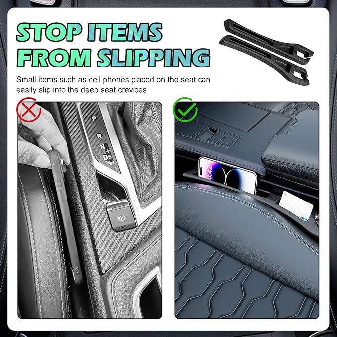 2PCS Car Seat Gap Filler Organizer with Phone Holder,Upgraded Cars Gap Seat Filler Blocks Items from Falling Out,2 in 1 Car in Between Cars Seats Catcher as Center Console Organizer