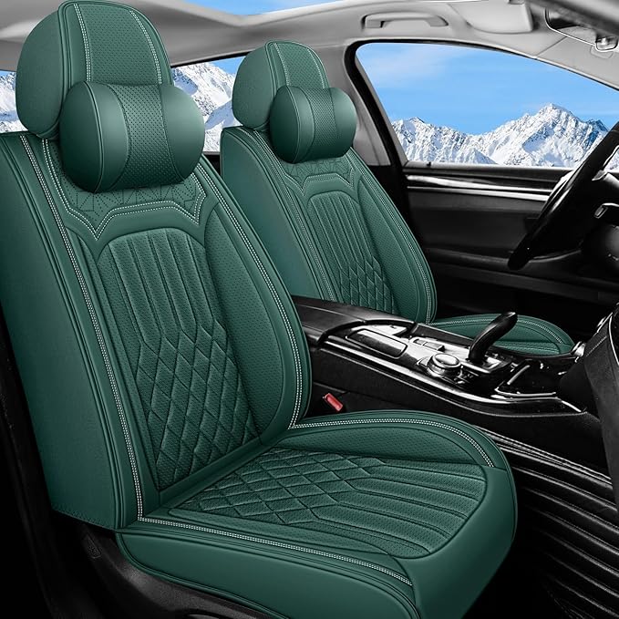 Car Seat Covers for Genesis GV70 2022-2025 2026, Full Set Nappa Leather Waterproof Breathable Anti-Slip Airbag Compatible Car Seats Protector, Car Interior Seats Cover (Green,+Pillow)