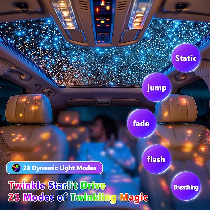 Starlight Headliner Kit 550 Piece Twinkle 0.03in*9.8ft/0.75mm*3m, 16W Starlight Headliner Music/Voice Activated Star Lights for Car, VASTFIRE RGBW Starlights for Theater Game Bed Room Ceiling