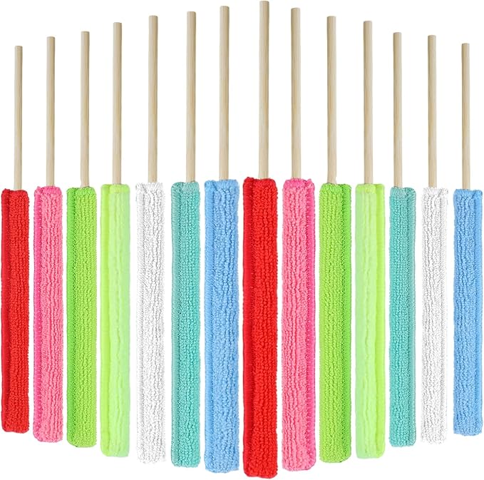 14 Pcs Microfiber Detail Duster Sticks,Small Dust Brush for Tight Spaces,Disposable Crevice Cleaning Tool,Microfiber Mini Fan Dust Cleaner for Vent,Window,Car,Home & Office