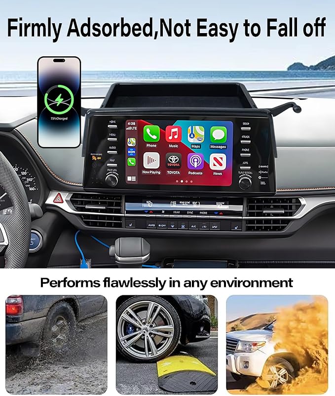 Car Phone Holder for Toyota Sienna 2021-2024 Accessories Apply to 9 Inch Touch Screen 15W Fast Wireless Charger Screen Fixed Clip Cell Phone Mount with Dashboard Storage Tray