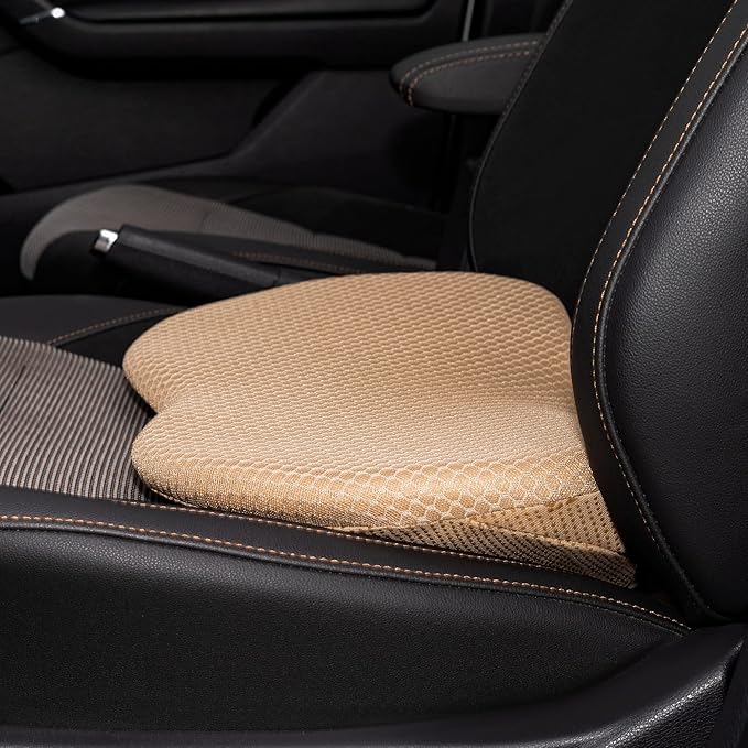 Car Seat Cushion, Memory Foam Seat Pad for Sciatica and Lower Back Pain Relief, Seat Cushion for Car Seat Driver (Beige)