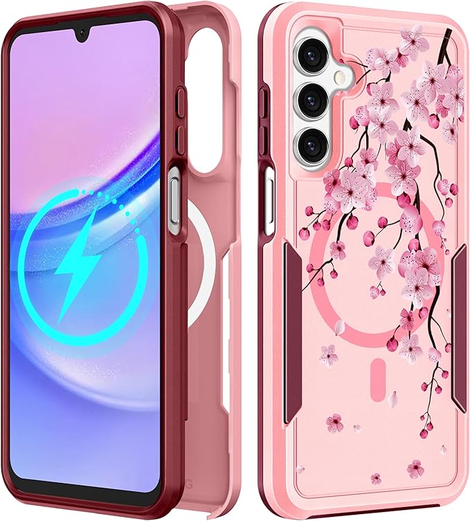 for Samsung Galaxy A16 5G Phone Case - Compatible with MagSafe Women Girls Cute Magnetic Protective Cover Girly Kawaii Flower Blossom Heavy Duty Shockproof Design for Samsung A16 5G Case