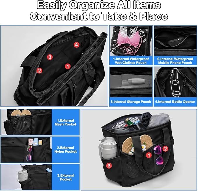 Odoland Soft Cooler Bag - Leakproof & Insulated, 2-in-1 Collapsible Design, Dry/Wet Separation, Large Soft Sided Cooler with Multi-Pocket Design for Beach, Picnic, Camping, Day Trip, Family Size