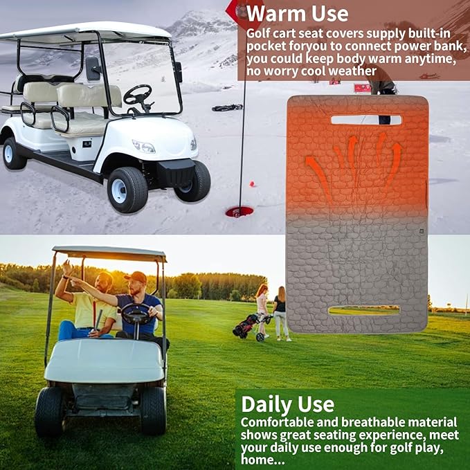 TUYU Heated Golf Cart Seat Cover,Non-Slip Winter Golf Cart Seat Warmer Towel Blanket for 2-Person Seats Club Car, Golf Cart Accessories Gift for Men.52 * 32 inch. Keeps Warm and Clean