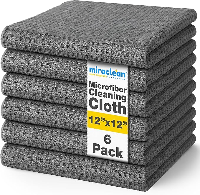 MIRACLEAN Waffle Weave Microfiber Towel, 12 x 12 inches, Barista Towels, Lint Free Cloth, Glass Towels, Waffle Towels Car Detailing, 6 Pack Premium Microfiber Cleaning Cloth