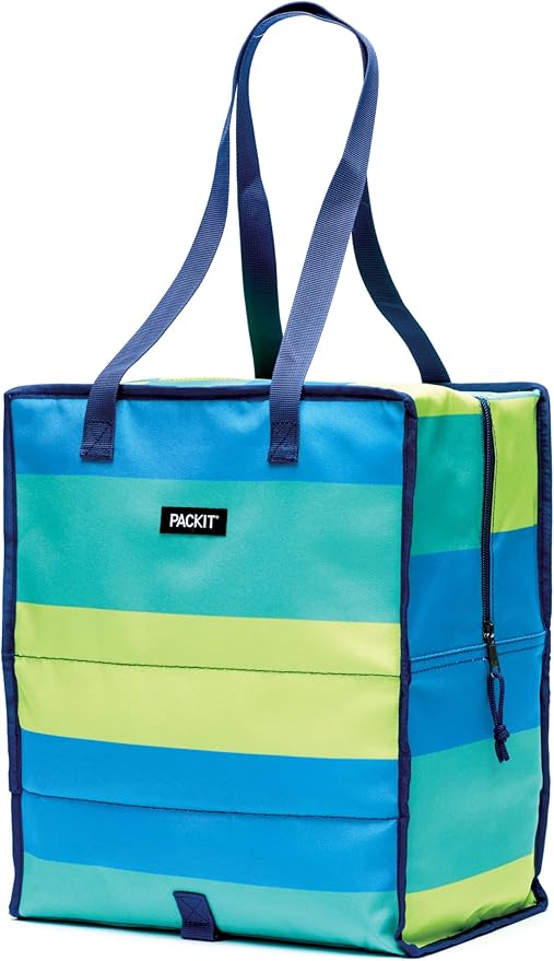 PackIt Freezable Grocery Tote, with EcoFreeze Technology, Foldable, Reusable, Zip Closure, Dual Handles
