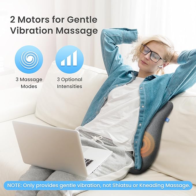 CILI Heated Lumbar Support Pillow for Office Chair, Ergonomic Back Support Cushion with Vibration, Memory Foam Chair Back Massager, Gifts for Mom/Dad