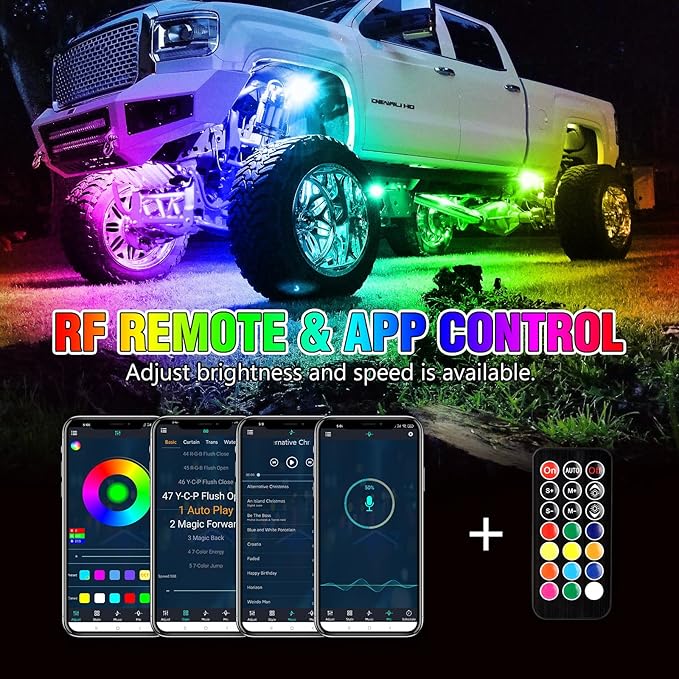 LED Rock Lights for Trucks 12pods, 212-Modes, Music Mode, Adjust Brightness & Speed RGB Rock Light for Jeep Trucks ATV UTV Offroad