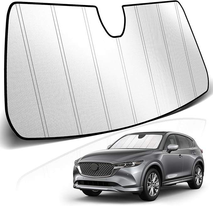 KUST Windshield Sun Shade for Mazda CX-5 2018-2025 Foldable Thicken Window Sunshade UV Protection Keep Cool Sunshield Easy Install Sun Visor Accessories Aluminum Film