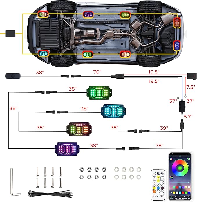 4 Pods Full Angle RGB Rock Lights Compatible with 12V Trucks Jeep UTV SUV ATV Boat Golf Cart, Waterproof Multi-Color, App/Remote Control Led Rock Lights with Music Mode(Patented)
