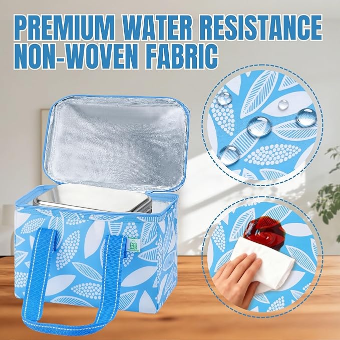 VENO 2 Pack Insulated Lunch Bag Cooler Lunch Box Reusable Grocery Shopping Tote Bag, Durable Handles, Double Zippers, Lid, Collapsible (Spring Breeze, 2 Pack)