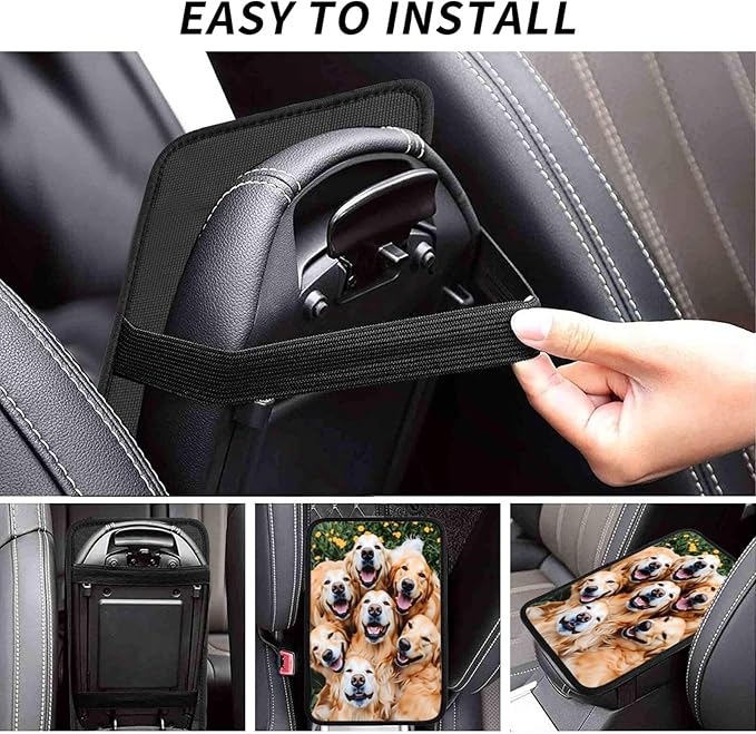 Happy Golden Retriever Dogs Car Handrail Box Cushion Armrest Cover Auto Center Console Pad Car Decor 12.6X7.5 in