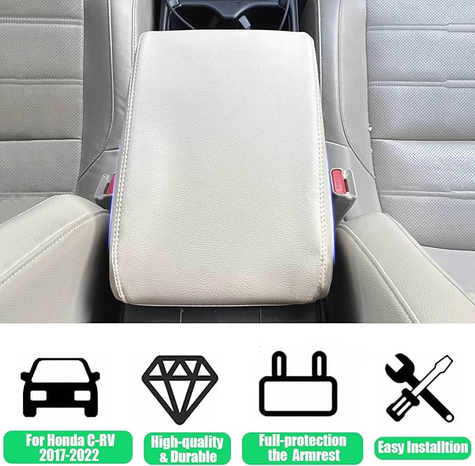 for Honda CRV 2017-2022 Center Console Cover - Vegan Leather Extra Soft Armrest Protector for Honda CR-V Interior Accessories 2017 2018 2019 2020 2021 2022（Gray）