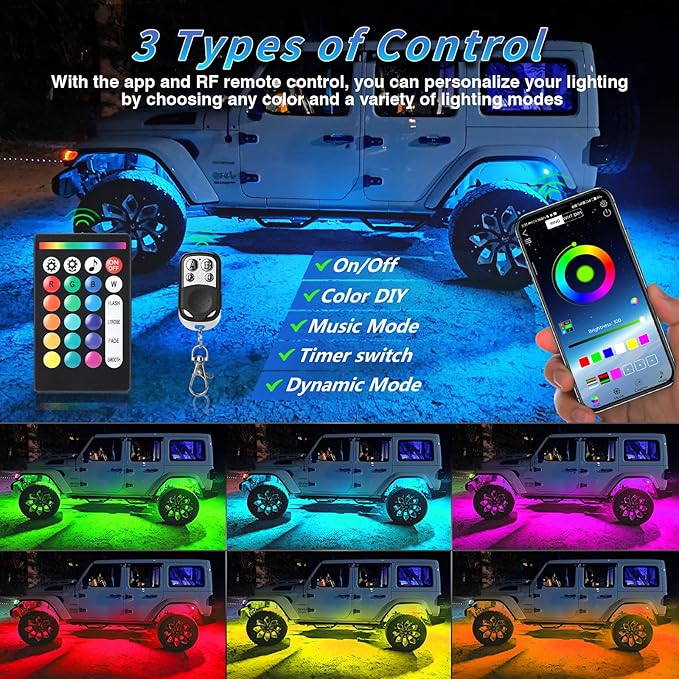 20Pods RGB LED Rock Lights Kit with APP/RF Remote Control, Car Underglow Lights with Dual Zone Brake Multicolor Neon Underbody Light Waterproof 12V for Trucks Pickup Jeep SXS Golf Cart ATV UTV RZR